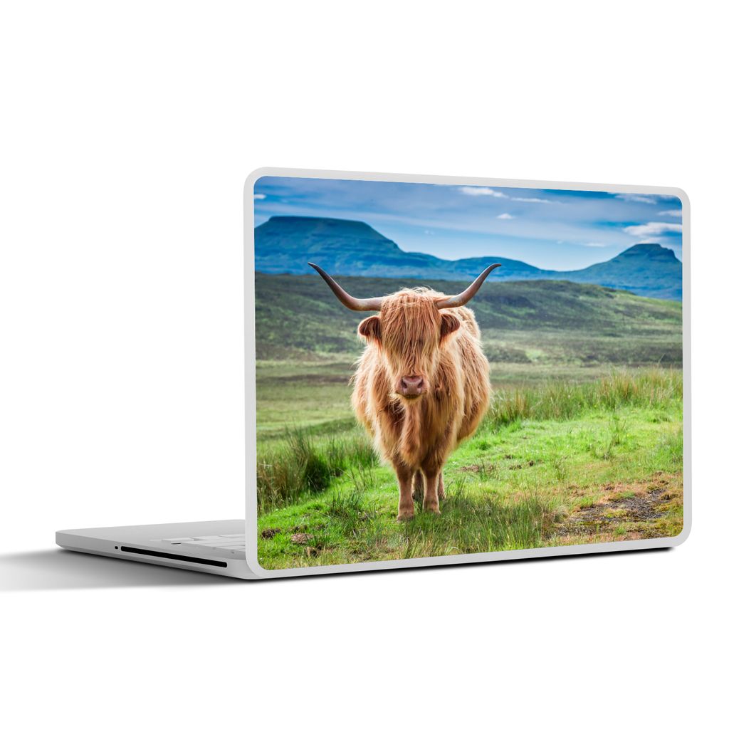 MuchoWow Laptop Aufkleber Sticker Cover Schottischer Hochländer - Kuh - Natur - Berg - Gras 25x18 cm - Laptop-Deko