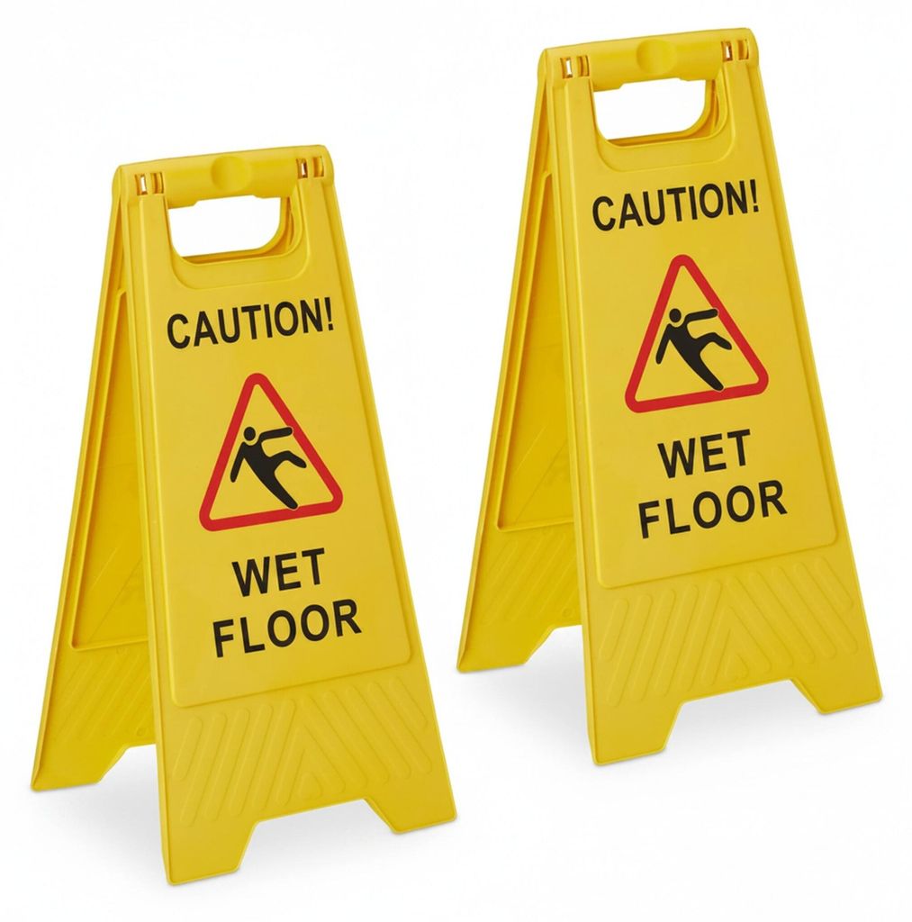 Relaxdays Rutschgefahr Aufsteller, "Caution Wet Floor", 2er Set, klappbar, beidseitig beschriftet, Kunststoff, gelb