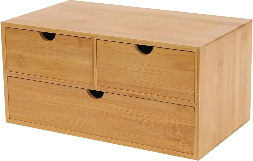 Organiseur bureau bambou 3 tiroirs autoportant - Noir - 33 x 19 x 16 cm