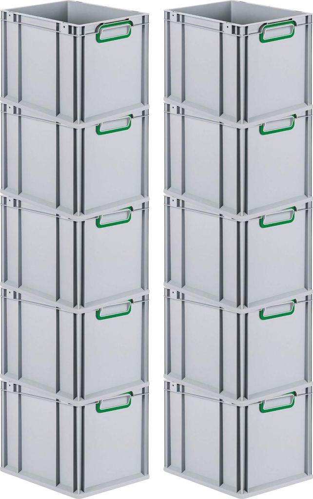 SuperSparSet 10x Eurobox NextGen Color | HxBxT 32x30x40cm | 30 Liter | Griffe grün geschlossen | Glatter Boden | Eurobehälter, Transportbox, Tran...