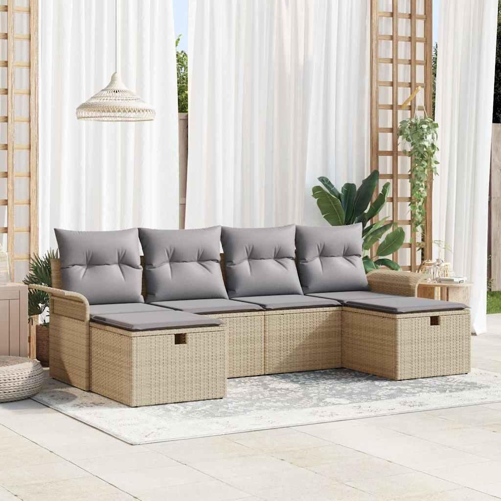 "2026 Promotion" Gartensofa-Set - Loungesofa - mit Kissen - 6 pcs - Terrassen-Sofa - Beige und Hellgrau Poly-Rattan - Gartensofas CC19510