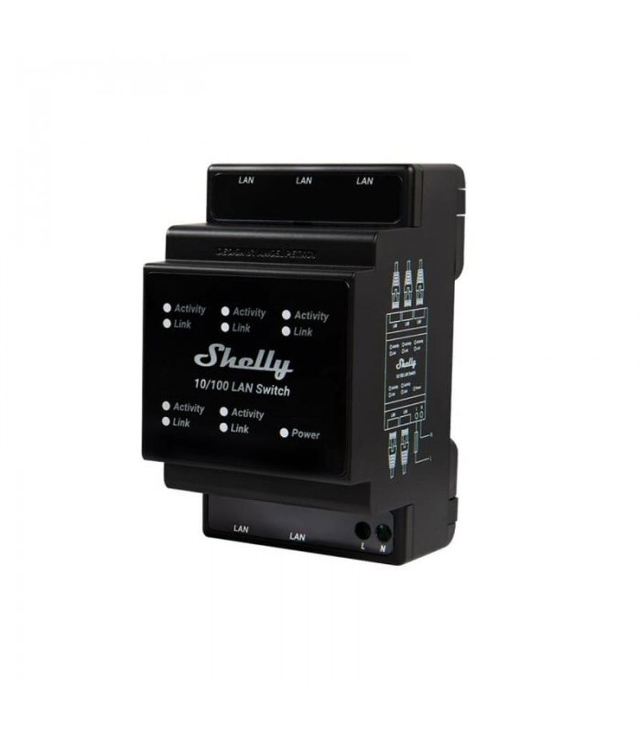 Shelly LAN-Switch für DIN-Schiene, 5 RJ45-Ports, einfache Produktbild 6