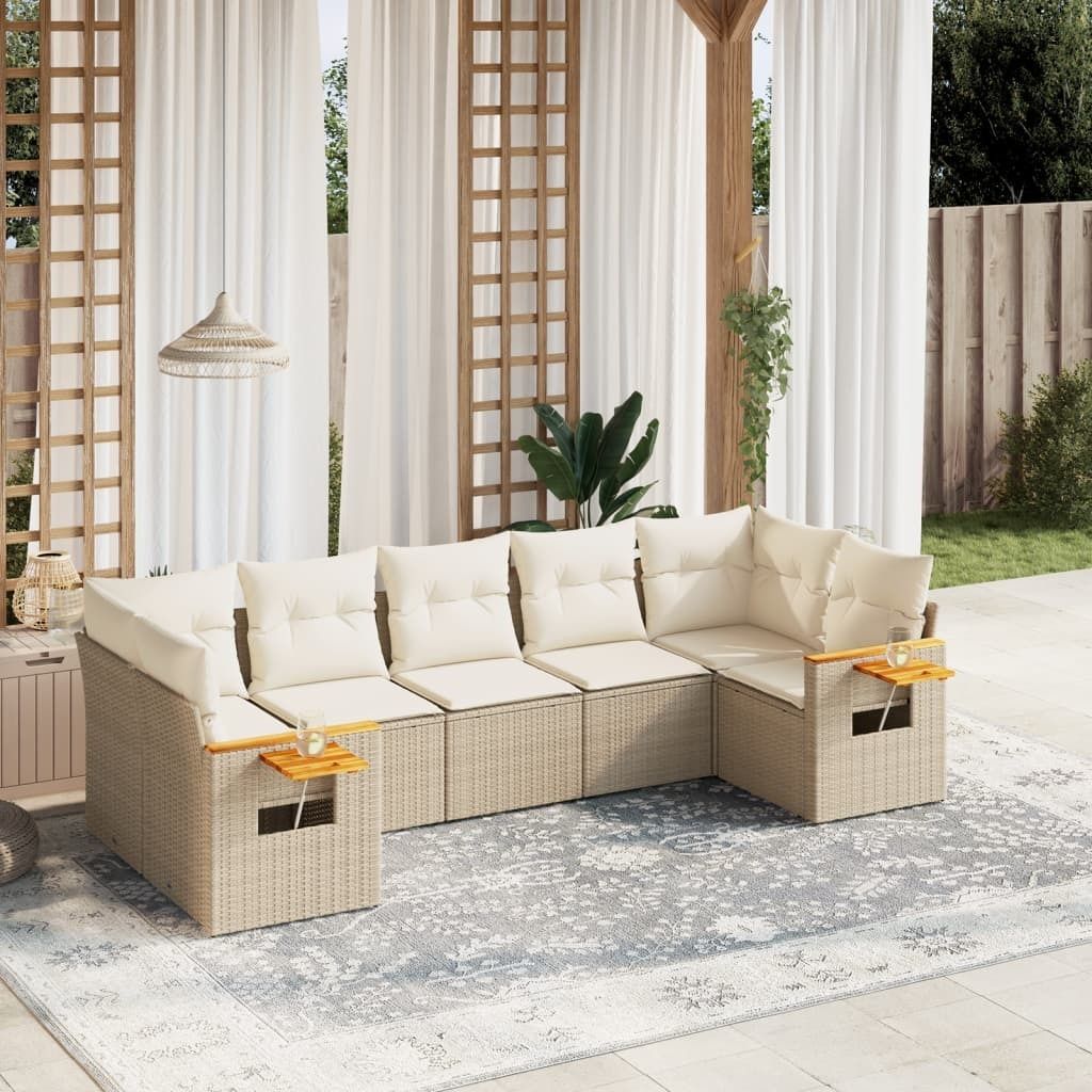 Gartenmöbelgarnituren - 7-tlg. Garten-Sofagarnitur mit Kissen Beige Poly Rattan Möbel21