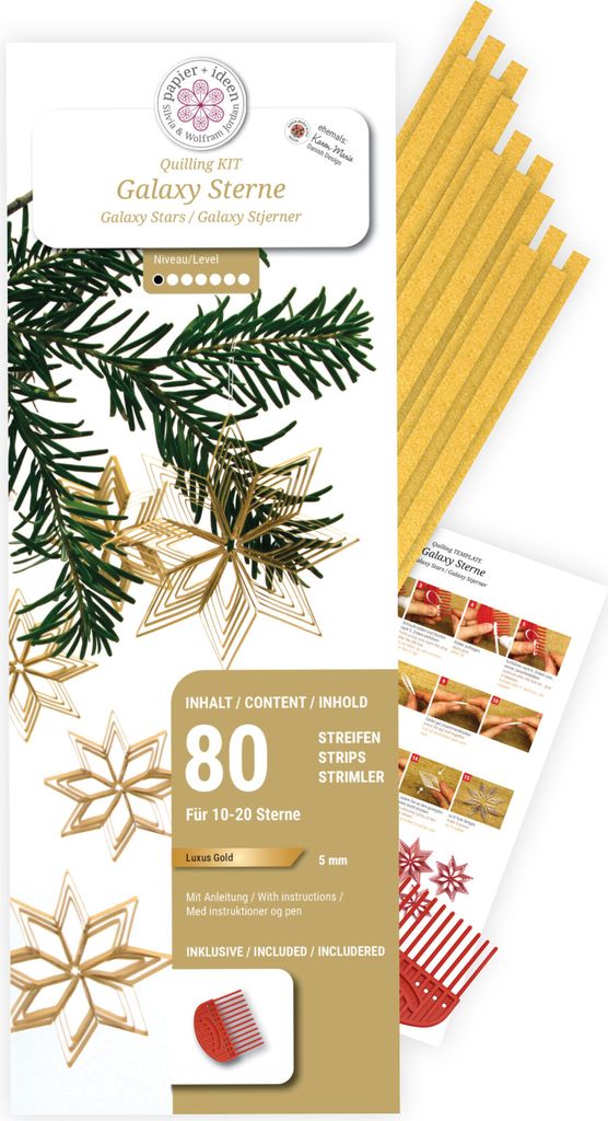 "Papier+Ideen: Quilling-Set Galaxy Stars, Größen 2-5 cm Gold