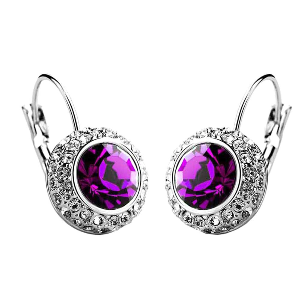 Elegante Damen-Ohrringe mit Strass-Intarsien, rund, baumelnd, Brisur-Ohrringe, Schmuck, Geschenk-Lila