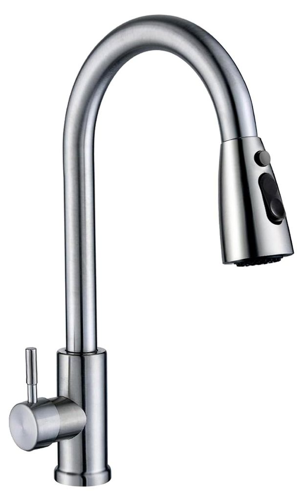 Küchenarmatur mit ausziehbarem Wasserhahn, Hochdruck, 360° drehbar, Mischbatterie mit 3 Modi