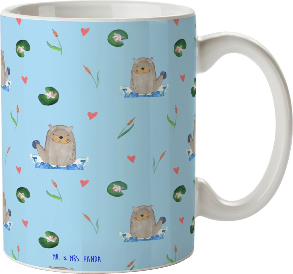 Mr. & Mrs. Panda Pott Otter Stein - Blau - Geschenk, Kaffeebecher, Pflanzen, Becher, Teepott, Seeotter See, Tasse, Neugierig, Bedruckte, Teetasse, ...