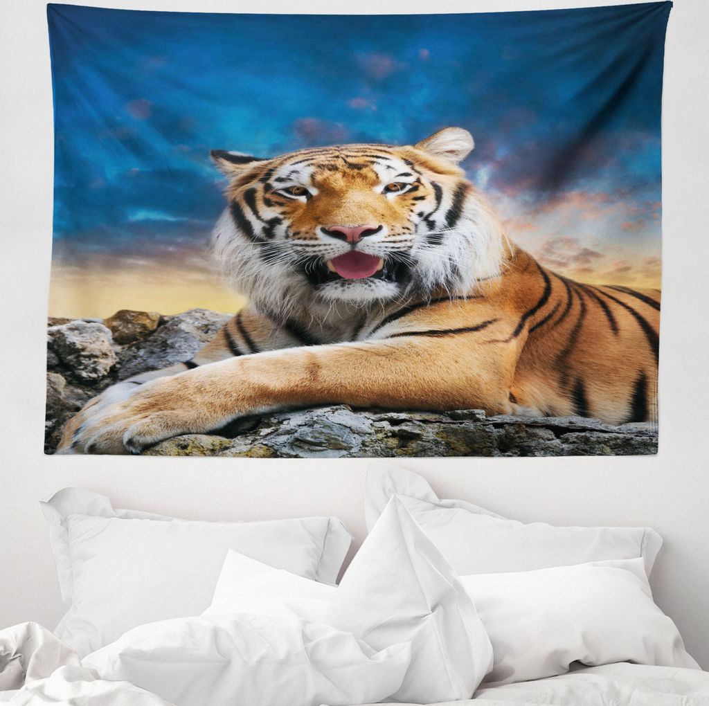 ABAKUHAUS Tiger Wandteppich, Beruhigen Wildtier Sonnenuntergang aus Weiches Mikrofaser Stoff Waschbar ohne Verblassen Digitaldruck, 150 x 110 cm, M...