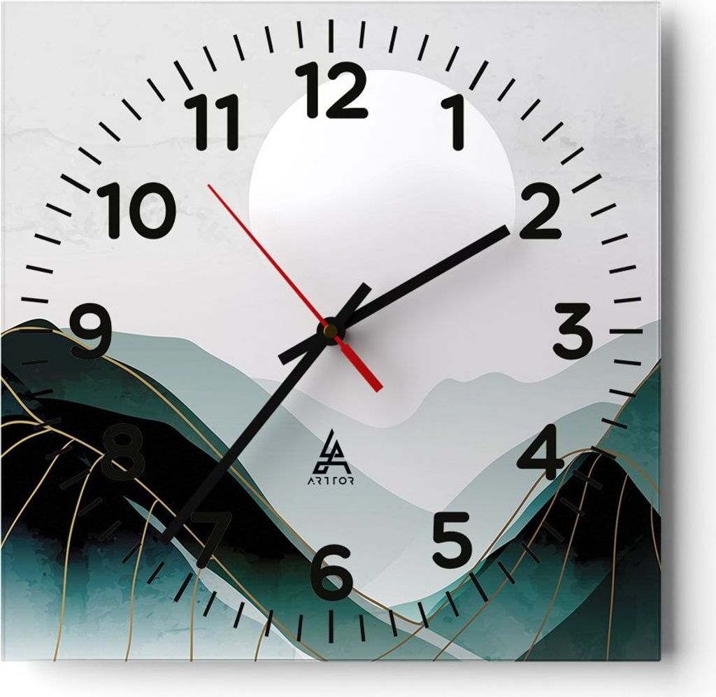 Wanduhr - Quadrat - Glasuhr - Abstraktion Berge Stück - 30x30cm - Schleichendes Uhrwerk - Lautlos - zum Aufhängen bereit - Dekoration Modern - Wa...