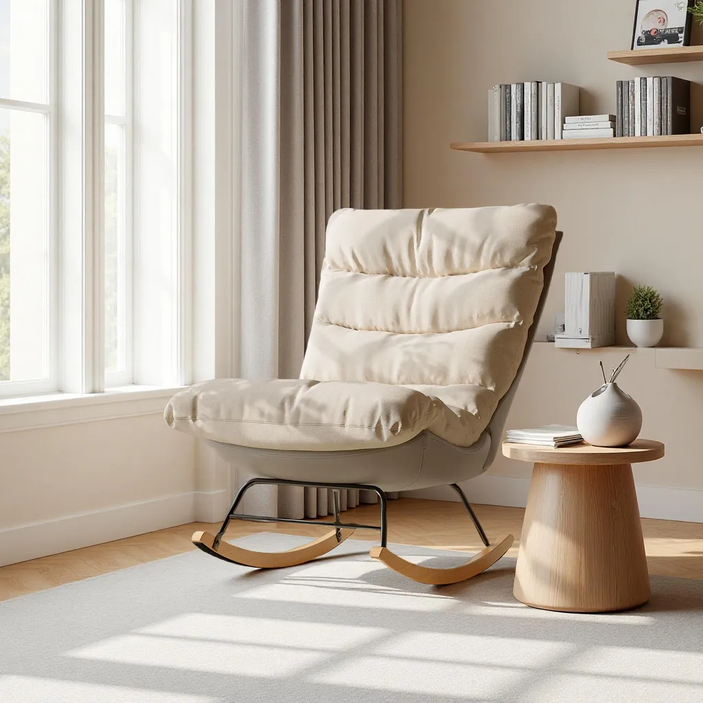 Poltrona a Dondolo per Studio e Ufficio: Lino e Design Bicolore - 9