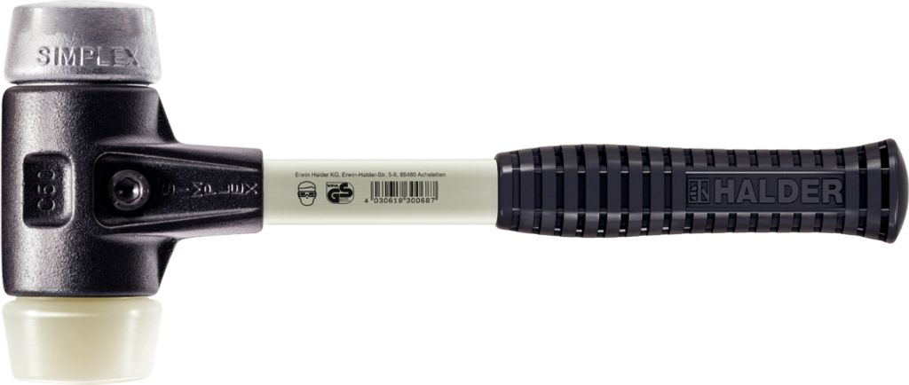 HALDER SIMPLEX Nylon / Weichmetallhammer mit verstärktem Tempergussgehäuse und Glasfaserstiel - D=60 mm - 3789.060