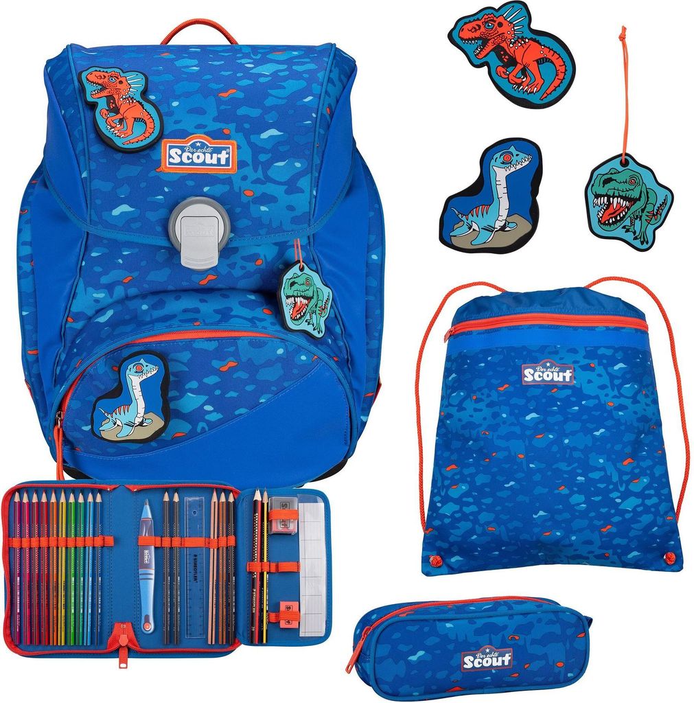 Scout Exklusiv Alpha Superflash Blue Dino Rucksack Set Produktbild 