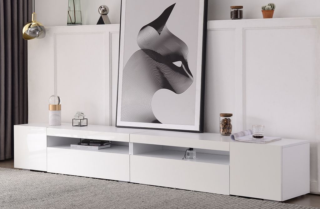 STILVORA TV-Schrank mit variable LED-Beleuchtung, Lowborad mit Glänzendes Panel, nicht hochglänzend, im Wohn- und Esszimmer, Weiß