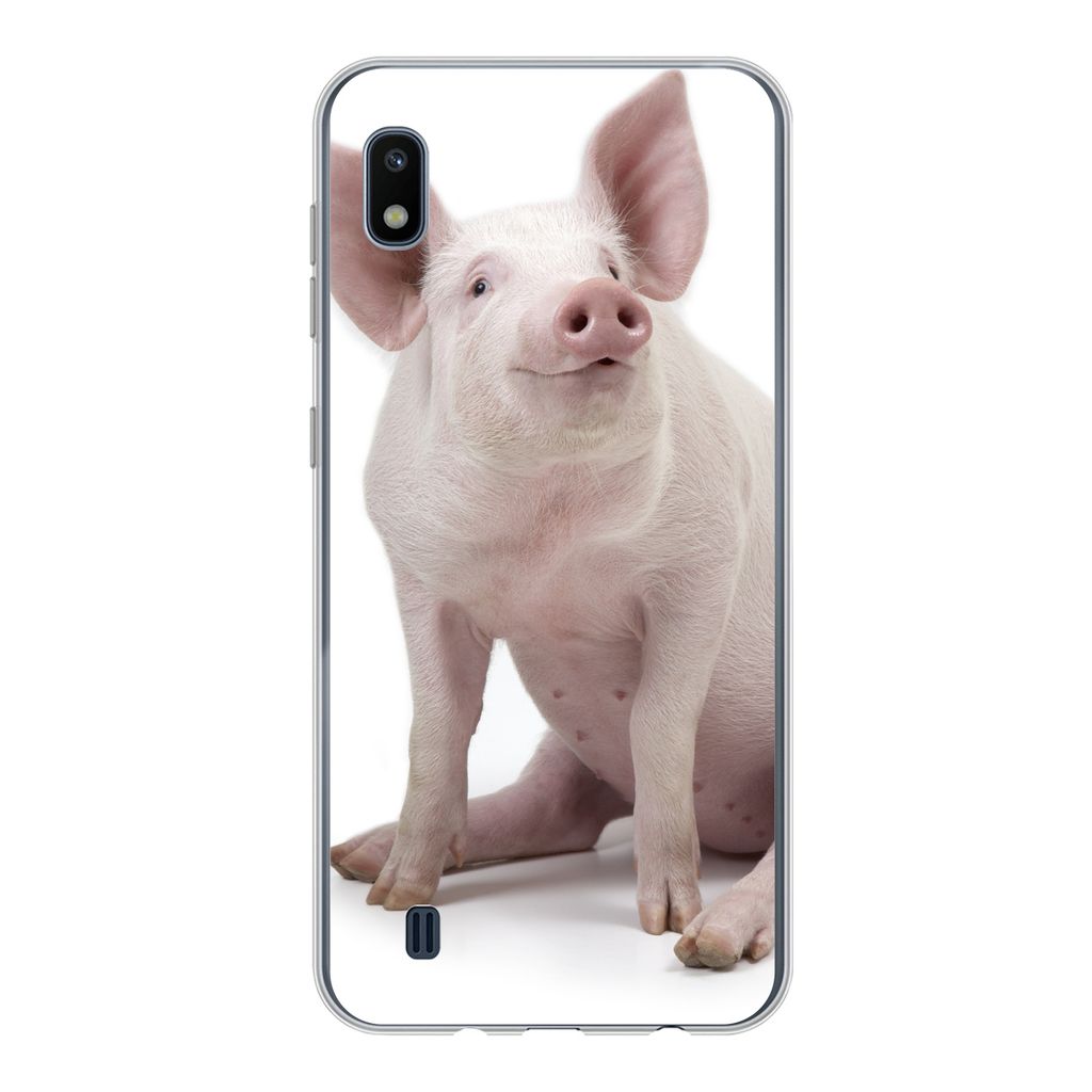 MuchoWow Handyhülle Schutzhülle Hülle für Samsung Galaxy A10 Schwein - Bauernhoftiere - Weiß Silikon Softcase Handy Hülle - Schutzhülle
