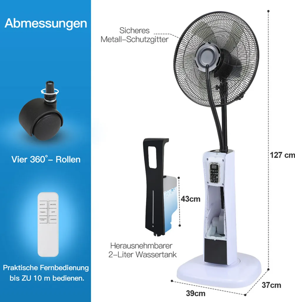 Ventilateur anti-canicule avec brumisateur et télécommande LCD - 2