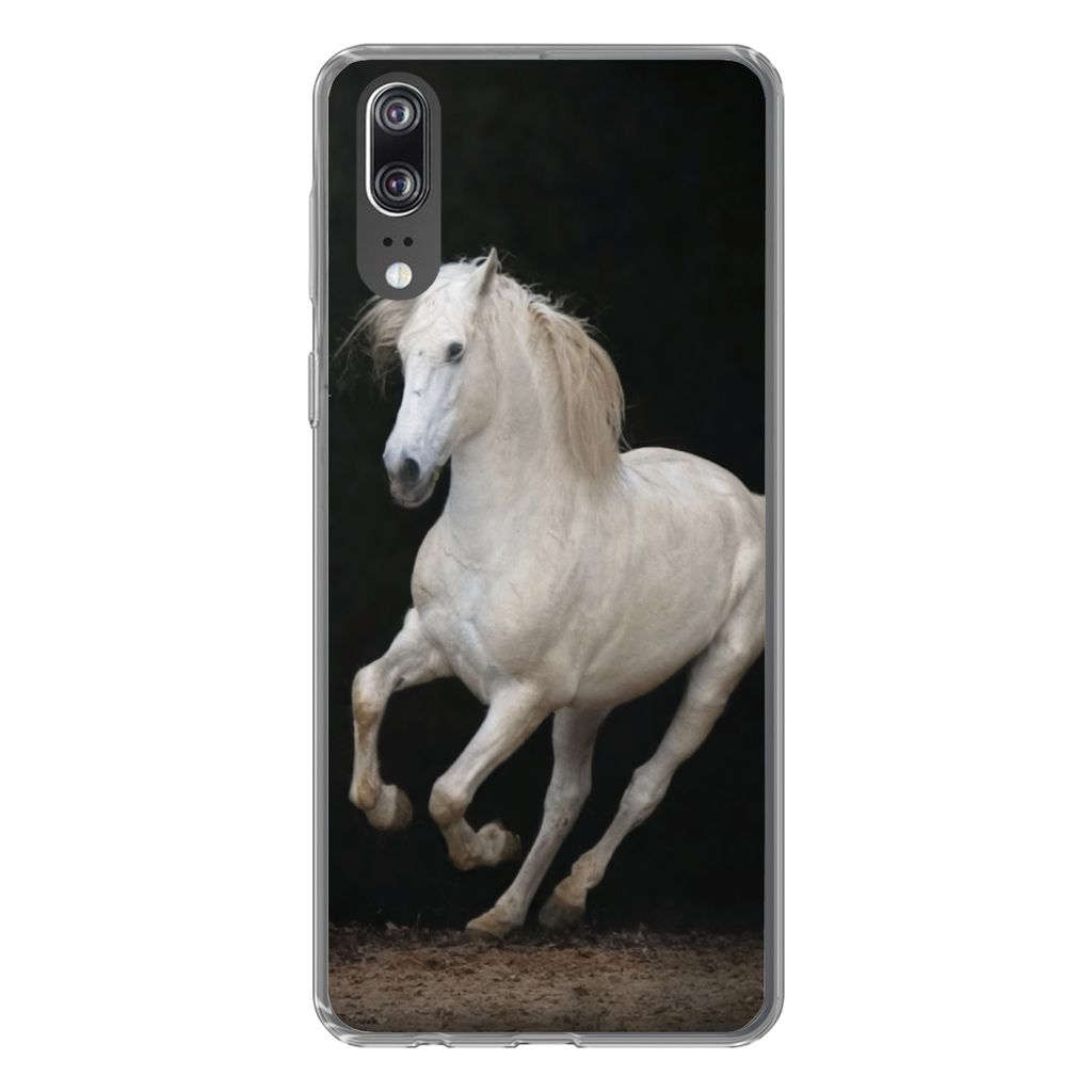 MuchoWow Handyhülle Schutzhülle Hülle für Huawei P20 Pferde - Schwarz - Porträt Silikon Softcase Handy Hülle - Hardcover