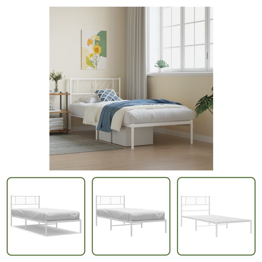 The Living Store Bettgestell mit Kopfteil Metall Weiß 90x190 cm