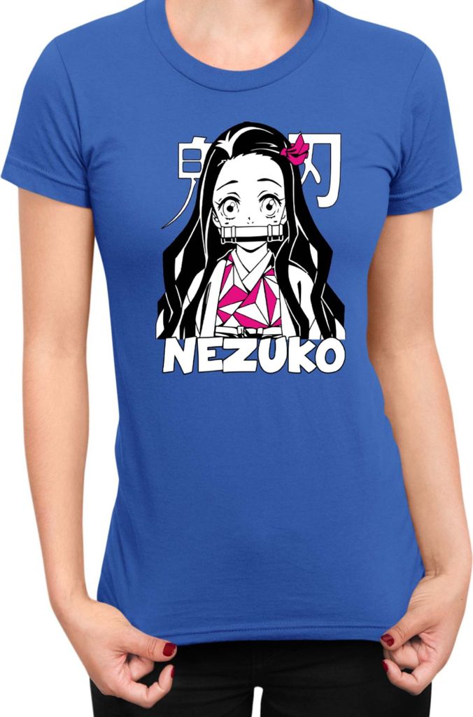 Damen T-Shirt Demon Anime Slayer Kimetsu No Yaiba Nezuko Kamado 008, Lady L / Blau