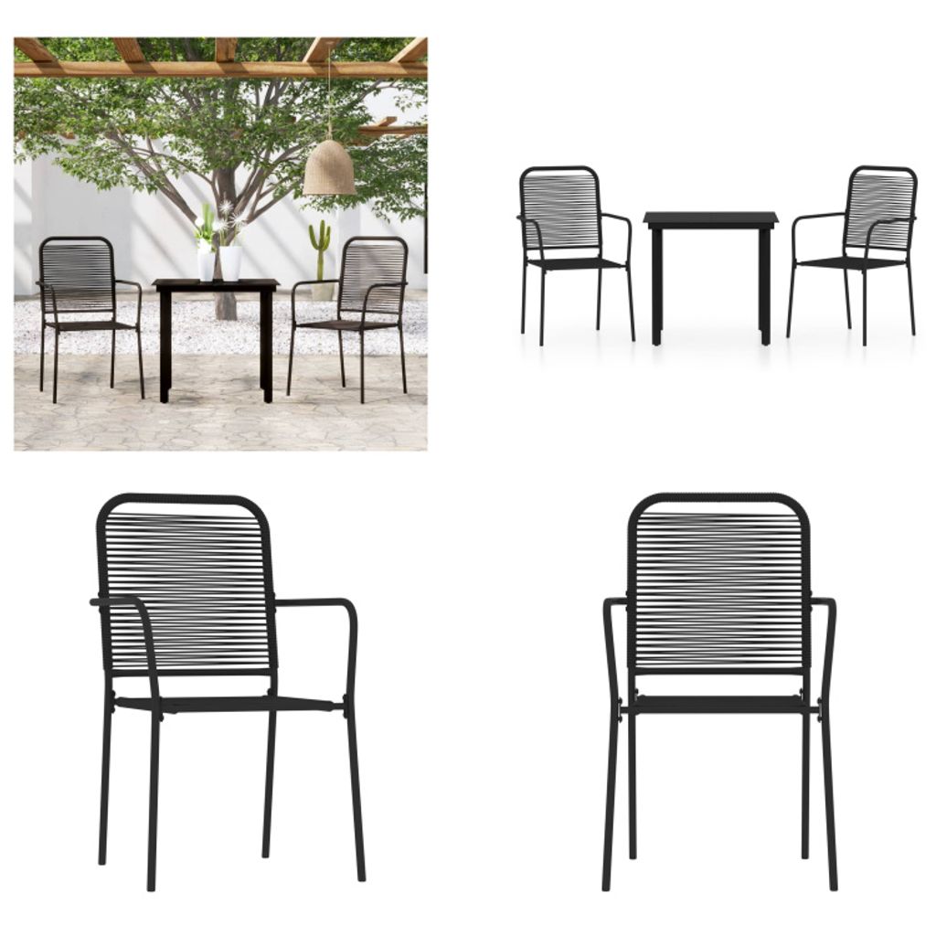 vidaXL 3 tlg. Garten Essgruppe Schwarz - Garten-Essgruppe - Garten-Essgruppen - Outdoor-Essgruppe - Terrassen-Essgruppe