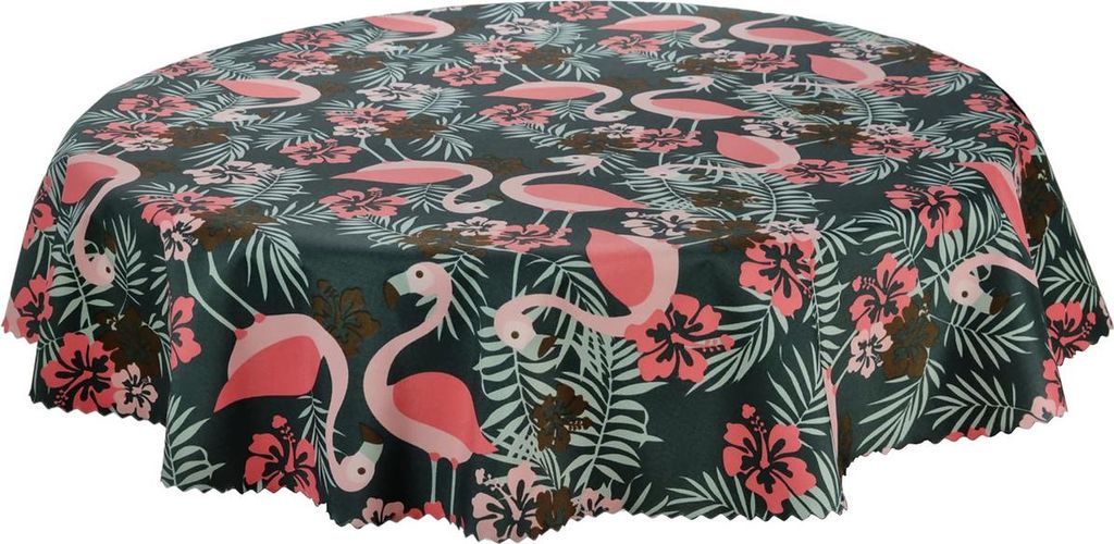 Tischdecke Wasserdichte Gartentischdecke Garten Balkon Terrasse Flamingos RUND 150 cm