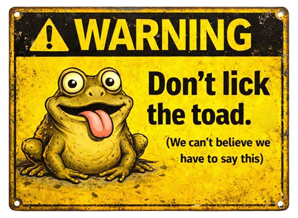 „Nicht die Kröte lecken“-Schild – Lustiges Kröten-Warnschild – Humorvolles Frosch-Kröte-Vintage-Metallschild für Bar, Garten, Hof, Terr...