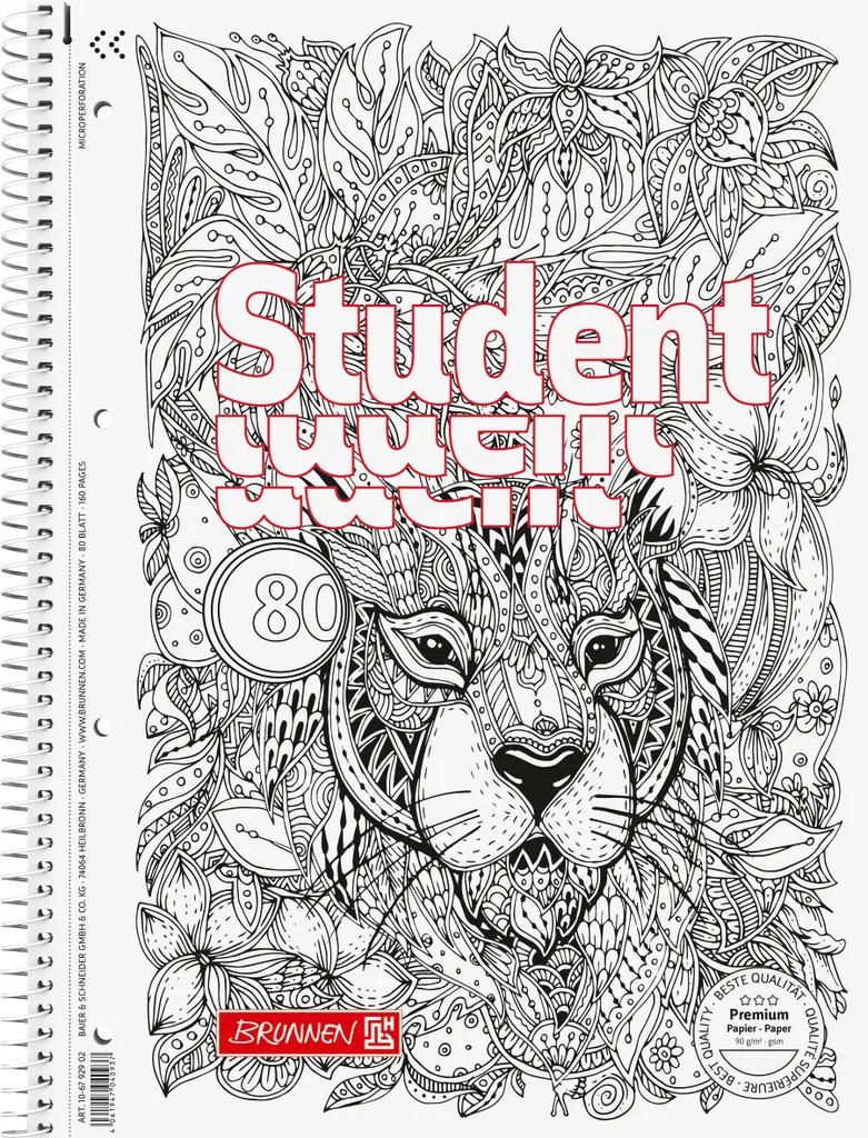 Carnet A4 pointillé BRUNNEN ZENart Lion pour Bullet Journal et cours