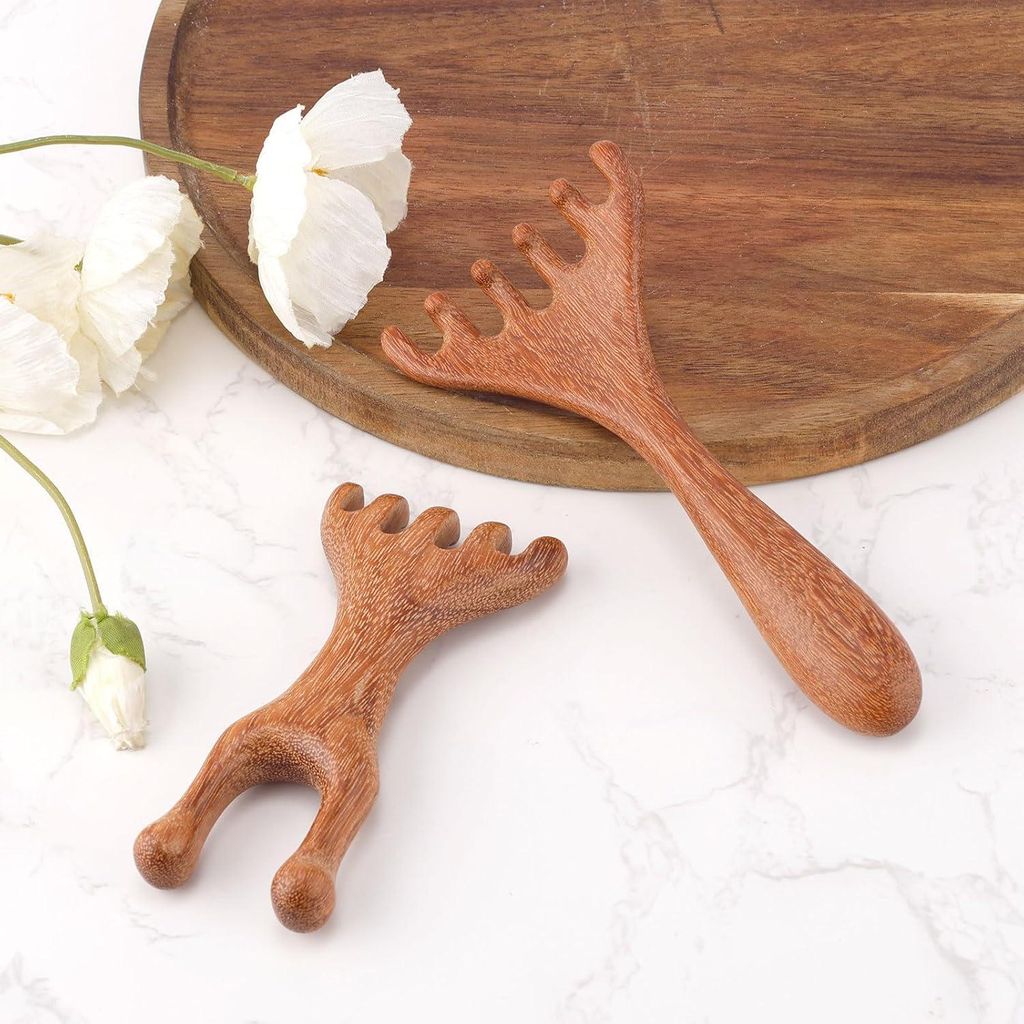 Holz Kopfhautmassager - Tragbar - Für Entspannung und Haargesundheit - Geschenk für Frauen - Mutter Schwester (Doppel- und Einzelkopf)