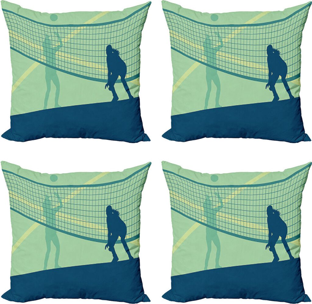 ABAKUHAUS Volleyball Kissenbezug Set (4 Stück), Weibliche Szene Konkurrierende, Moderner Doppelseitiger Digitaldruck, 45 cm x 45 cm, Nachtblau Hel...