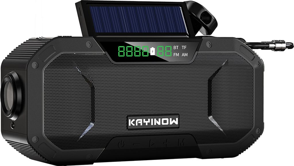 Notfallradio, spritzwassergeschützter Bluetooth-Lautsprecher, tragbares AM/FM-Solar-Kurbelradio mit Taschenlampe, LED-Leselampen, Solarpanel, 5000...