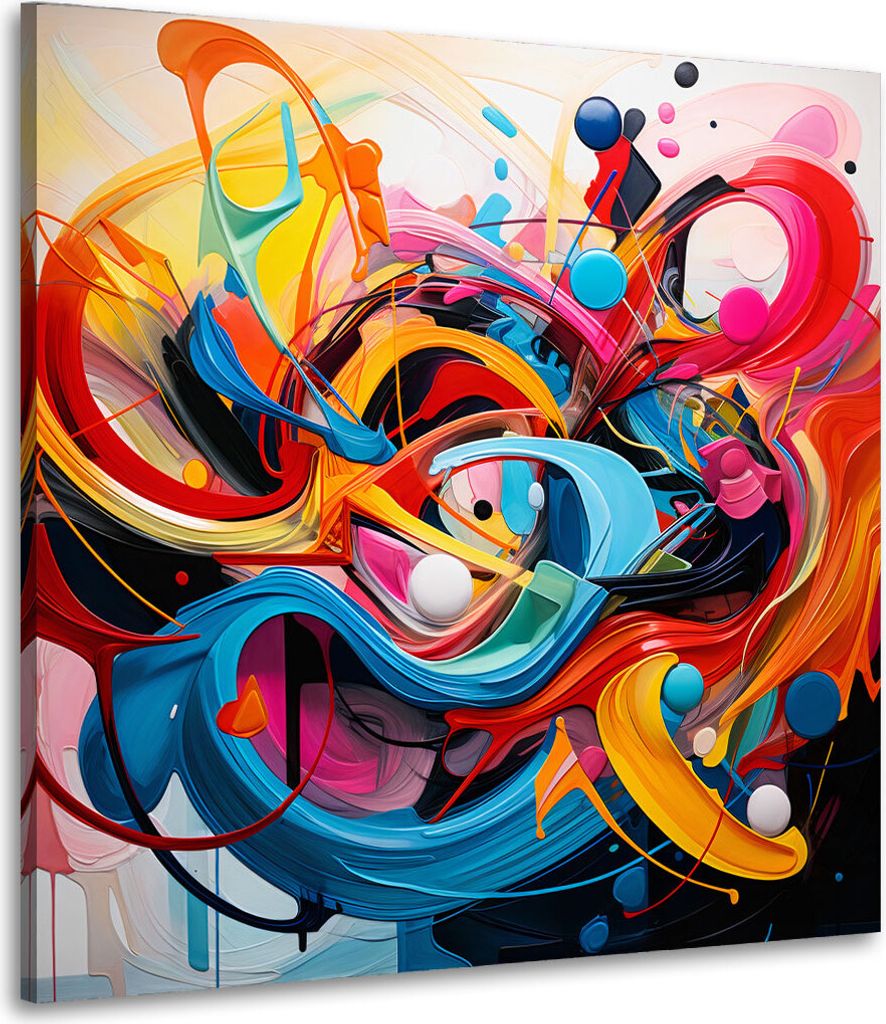 Chaos abstrakte Linien Leinwandbild Wandbild Kunstdruck XL Wanddeko: 40x40x2cm