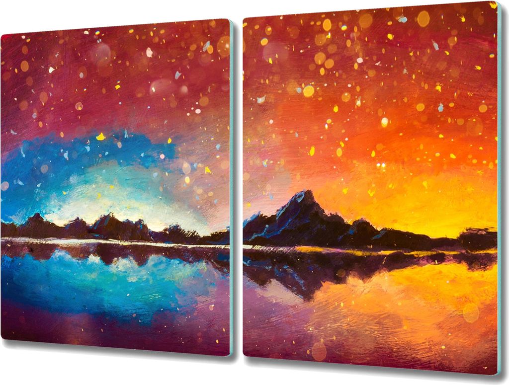 Coloray Hackbrett Kochplattenabdeckung Herdabdeckplatte 2x40x52 cm Schneidebrett Küchenbrett - Berge