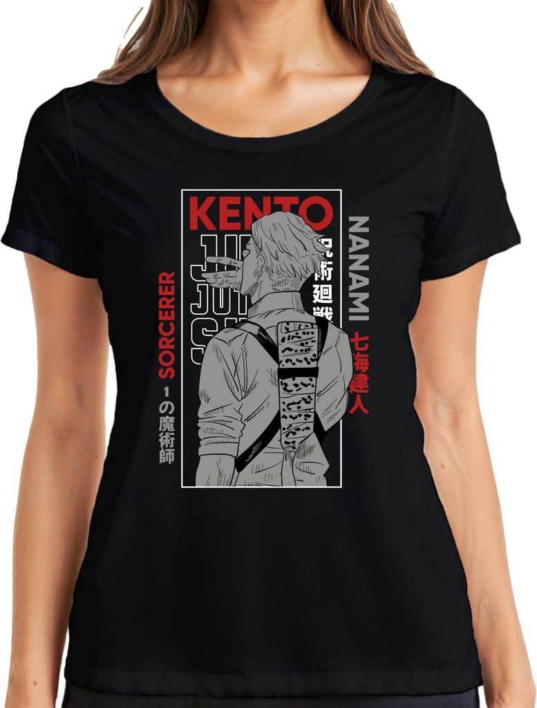 Jujutsu Kaisen Kento Nanami Sorcerer Anime Ästhetik Geschenk Retro Damen T-Shirt, Schwarz, M