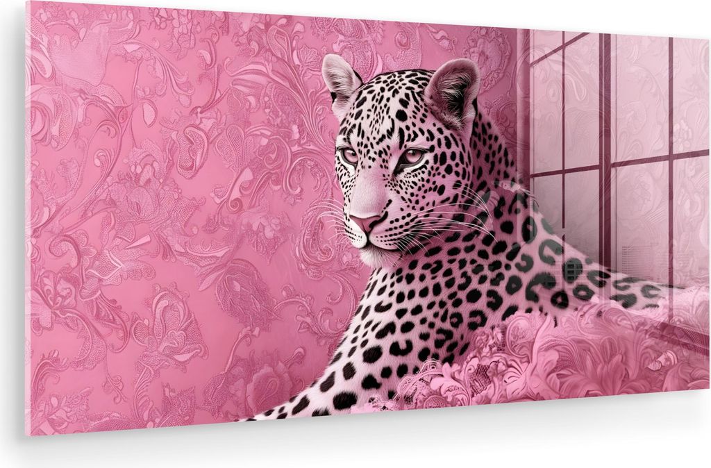 MuchoWow Glasbilder - Bilder auf Wandbild - Foto auf Glas Panther - Deluxe - Rosa 120x60 cm Wanddekoration aus Glas - Acrylglasbild - Acrylbilder -...