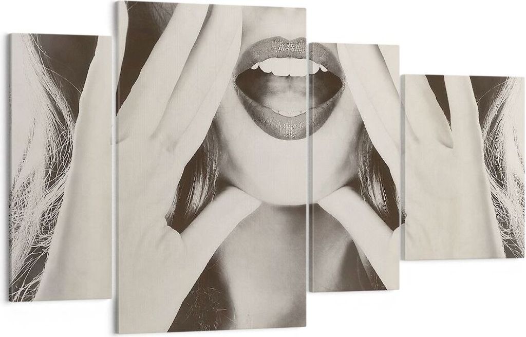 Bild auf Leinwand - Leinwandbild - 4 Teile - Frau Mund Geheimnis - 120x70cm - Wand Bild - Wanddeko - Wandbilder - Leinwanddruck - Bilder - Wanddeko...