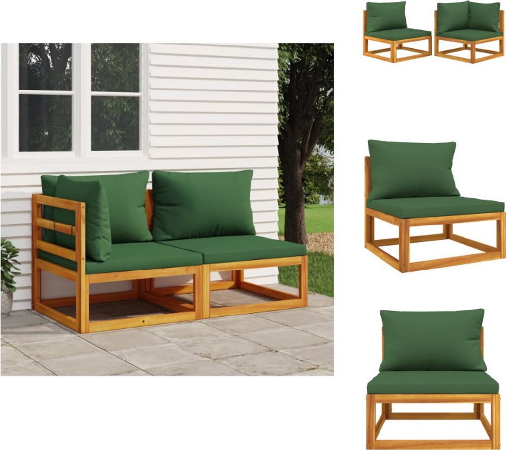 vidaXL 2-tlg. Garten-Sofa-Set mit Kissen Massivholz Akazie - Gartensofaelemente