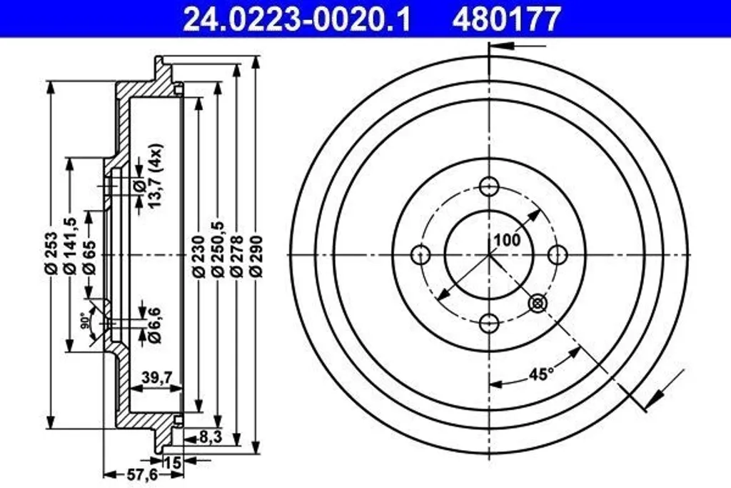Tambour de Frein Arrière OE 6K9609617 Compatible Seat Inca et VW Caddy