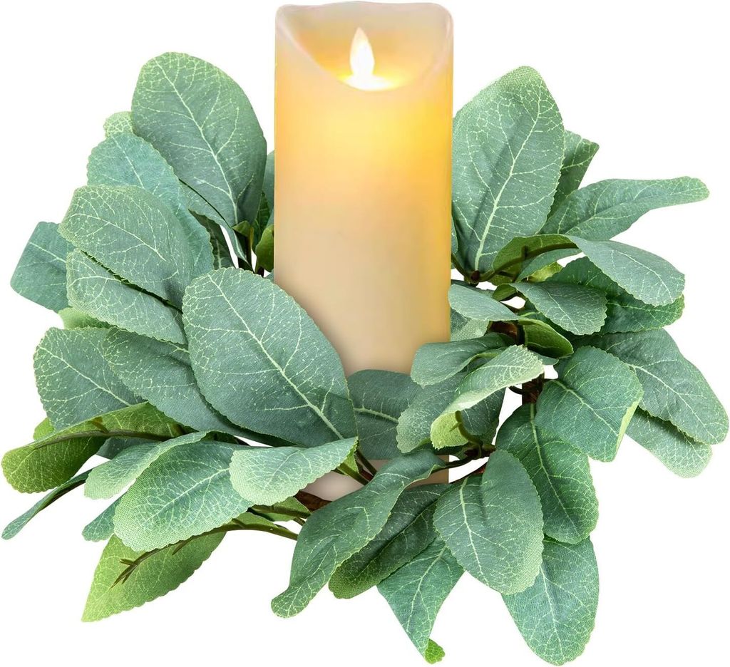 20 Pcs Weihnachtskerzen-Ringe, Grün Eukalyptus Blätter Kränze, Künstliche Blatt Kerze Ringe für Weihnachten Tischdekoration