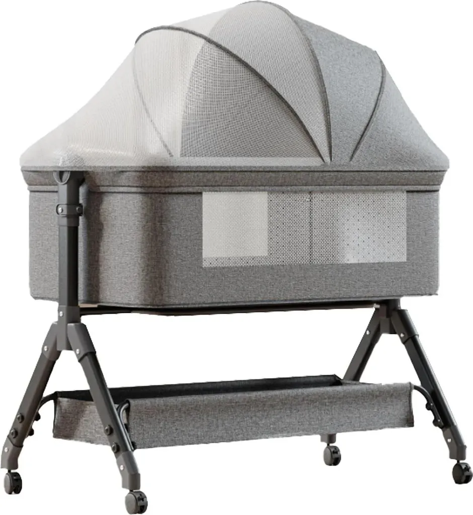 Lit de voyage X3-GRAU réglable en hauteur avec cadre lavable gris