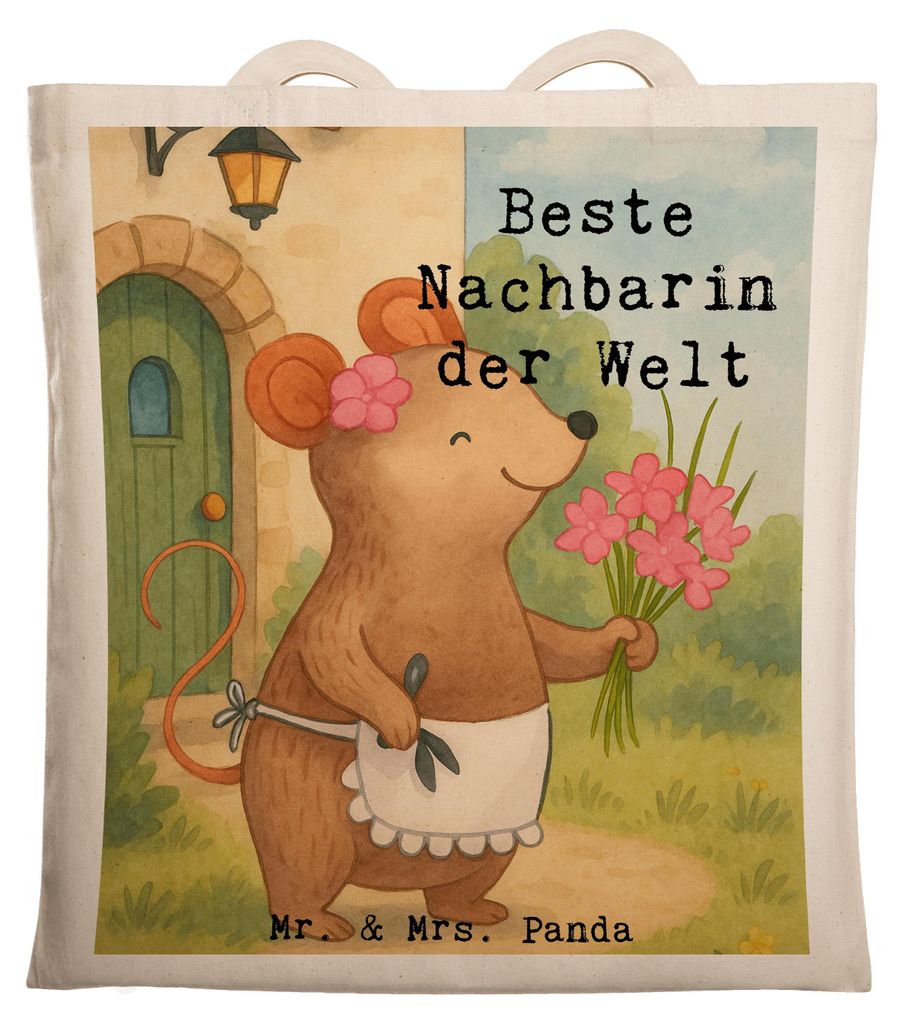 Mr. & Mrs. Panda Schultasche Maus Beste Nachbarin der Welt Design - Weiß - Geschenk, Freundschaft, Einkaufstüte, Geschenkidee, Dankeschön, Nachb...