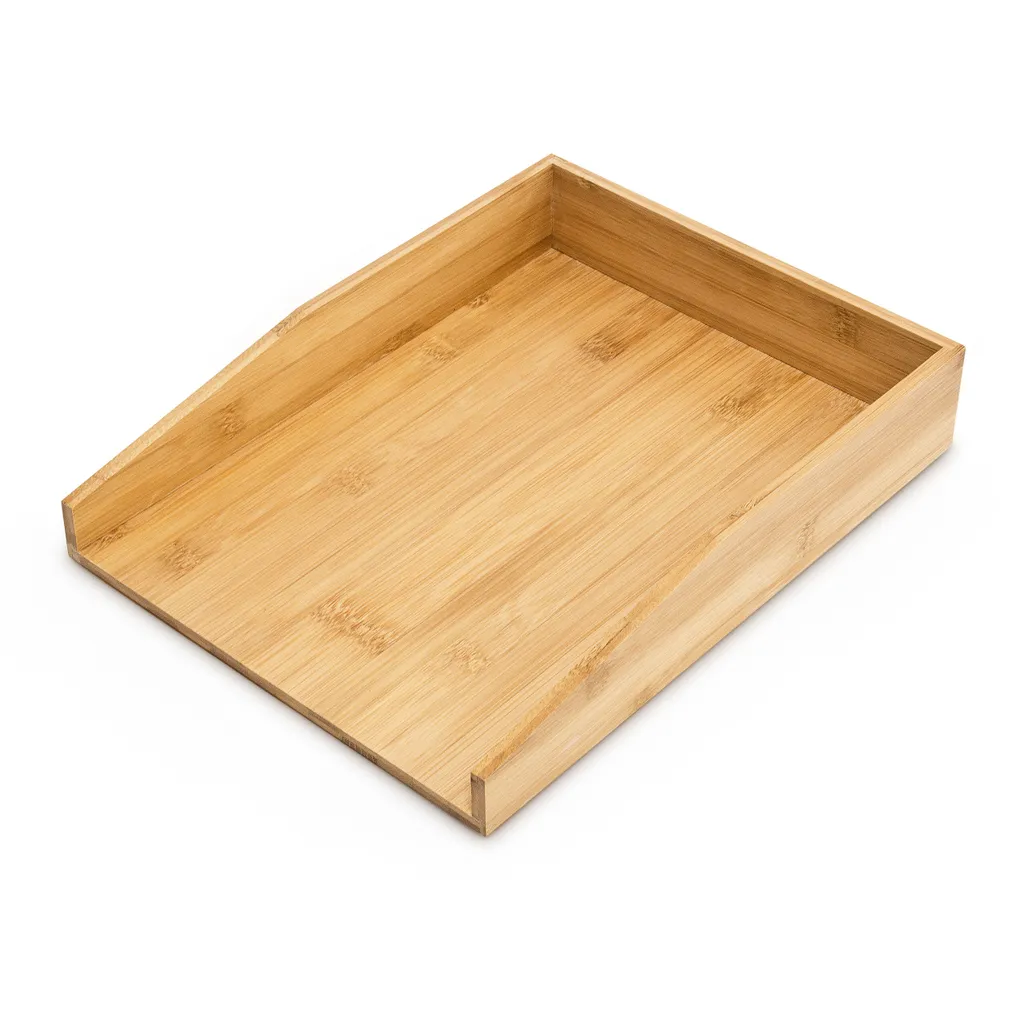 Bac à courrier A4 en bambou naturel pour organisation de bureau - 4 pcs