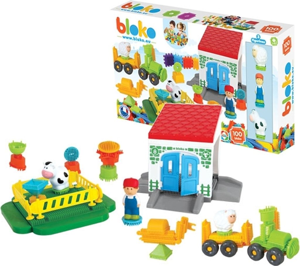 MOCHTOYS - MOCHTOYS Igel Pin Cihly FARMA v kartonu 100 ks. + 3 figurky