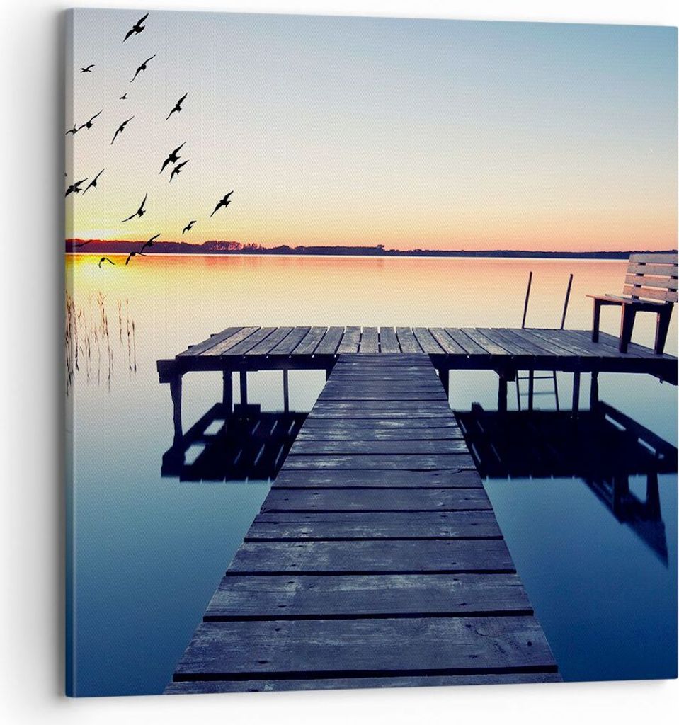 Bild auf Leinwand - Leinwandbild - See Brücke - 70x70cm - Wand Bild - Wanddeko - Wandbilder - Leinwanddruck - Bilder - Kunstdruck - Wanddekoration...