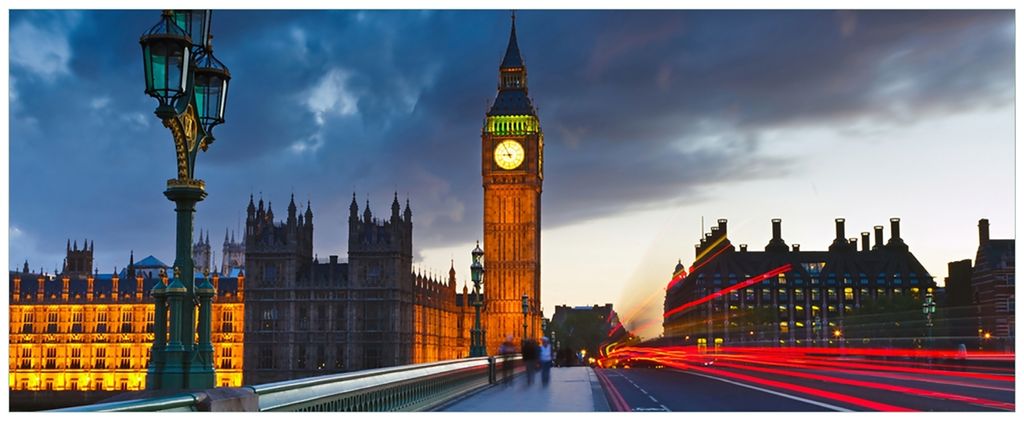 Wallario Wandbild aus Acryl, 200 x 80 cm, freischwebende Optik - London- Big Ben bei Nacht