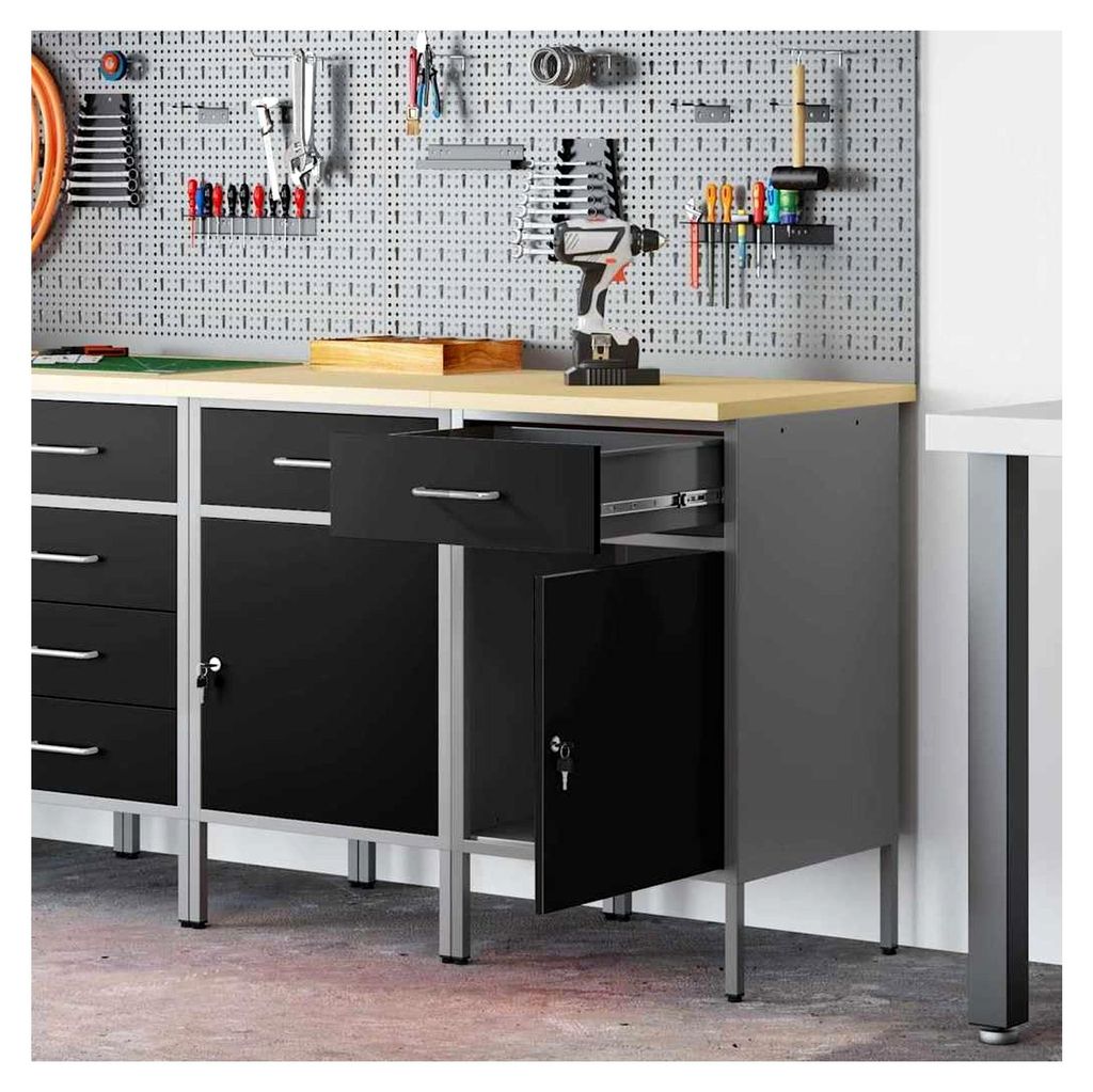 Werkbank mit Schubladen, 2 Stück, Schwarz und Grau, 100 x 55 x 85 cm für Werkstatt, Haus, Büro