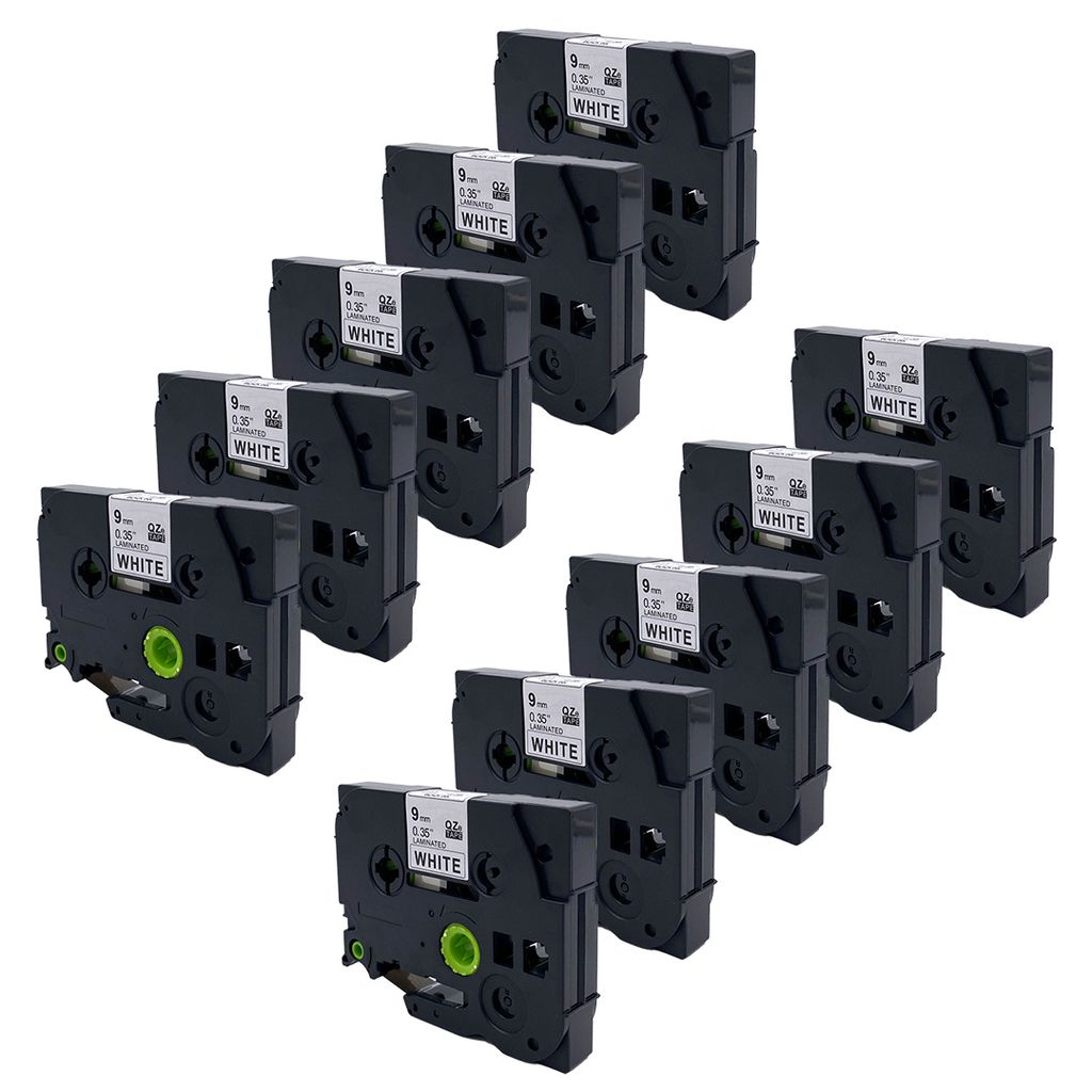 DULA Etikettenband - Kompatibel mit Brother P-Touch Tze-221 - 10 Stück - Schwarz auf weiß - 9mm x 8m