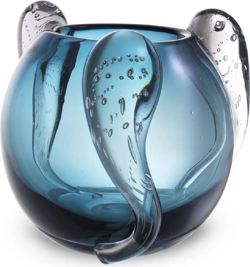 Vase à fleurs décoratif en verre soufflé bleu - Accessoire de luxe