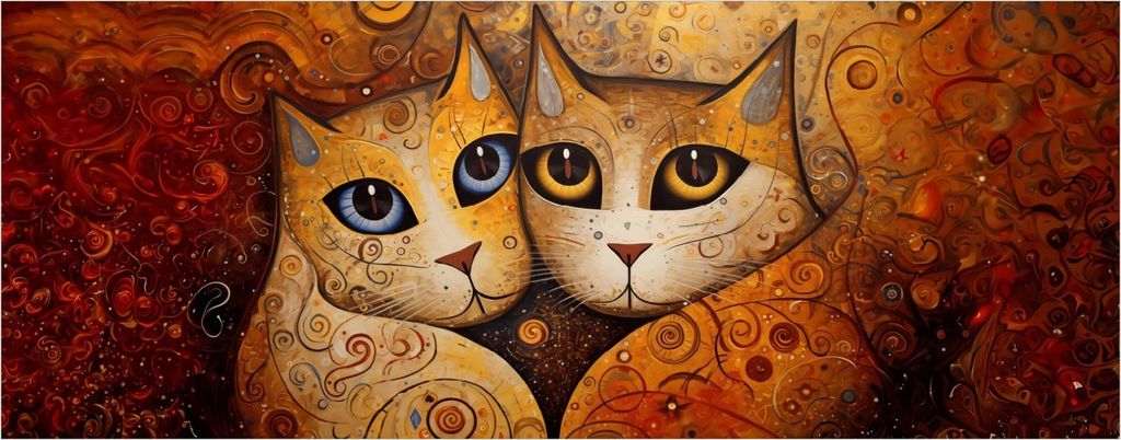 Wallario selbstklebendes Poster - Goldene Katzen, Größe: 80 x 200 cm