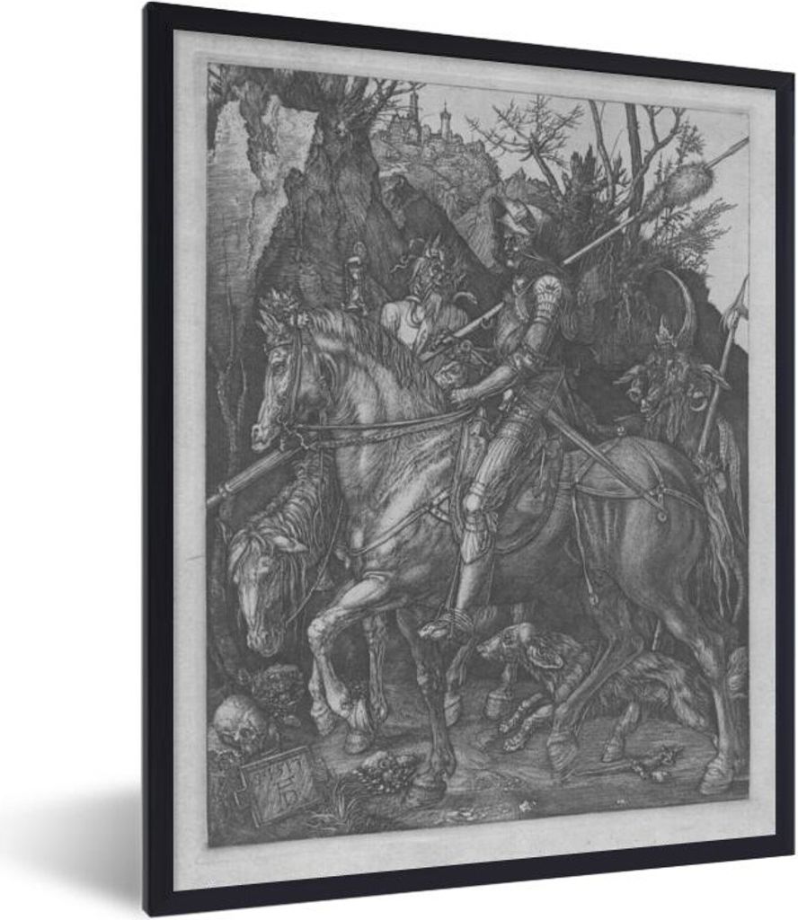MuchoWow MuchoWow Gerahmtes Poster Ritter, Tod und Teufel - Dürer-Gemälde 30x40 cm - Poster mit zchwarzem Bilderrahmen - Wanddeko - Kunstdrucke