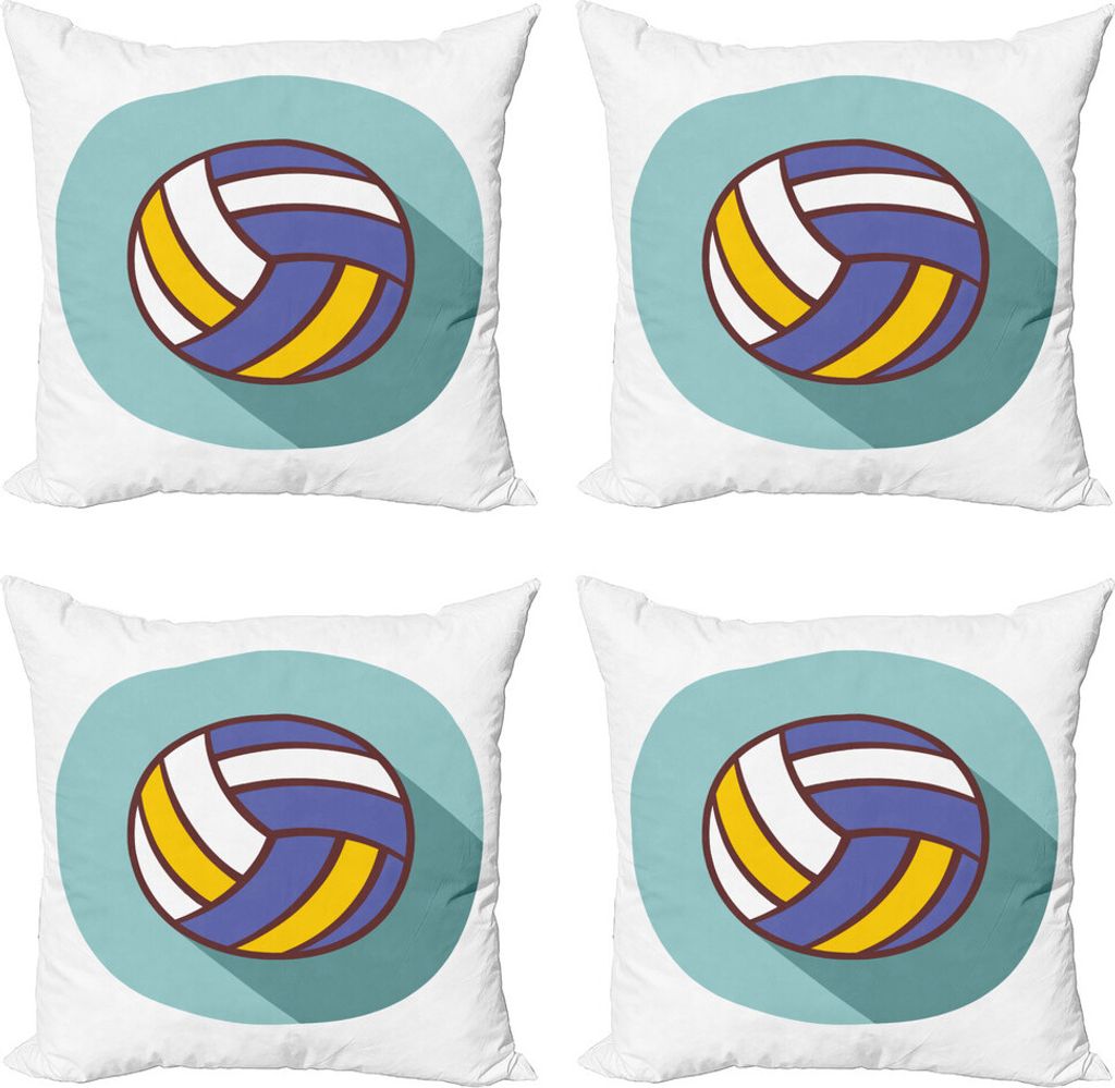 ABAKUHAUS Volleyball Kissenbezug Set (4 Stück), Runde Grafik-Logo-Art, Moderner Doppelseitiger Digitaldruck, 40 cm x 40 cm, Weiß und Multicolor
