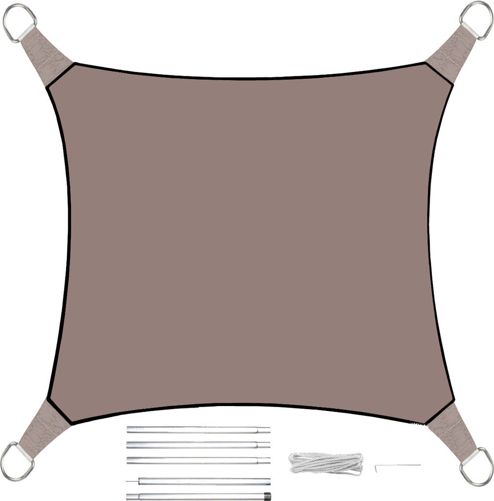 Sonnensegel Quadratisch Braun 3,6m mit Stangenset für Garten Sonnenschutzsegel